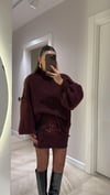 Bordo Ters Dikiş Detaylı Balıkcı Yaka Kazak