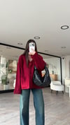 Bordo Ters Dikiş Detaylı Cepli Triko Hırka 