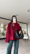 Bordo Ters Dikiş Detaylı Cepli Triko Hırka 