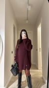 Bordo Yan Fermuarlı Triko Hırka 