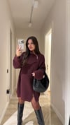 Bordo Yan Fermuarlı Triko Hırka 