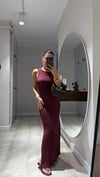 Bordo Yırtmaç Detaylı Midi Boy Dilvin Elbise 
