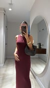 Bordo Yırtmaç Detaylı Midi Boy Dilvin Elbise 