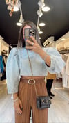 Buz Mavi Balon Kol Arka Fermuarlı Jean Bluz 