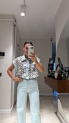 Buz Mavi Çiçek Güpürlü Denim Yelek