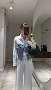 Buz Mavi Ön Cep Detaylı Gömlekli Jean Bluz