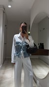 Buz Mavi Ön Cep Detaylı Gömlekli Jean Bluz