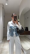 Buz Mavi Ön Cep Detaylı Gömlekli Jean Bluz