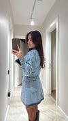 Buz Mavi Ön Düğmeli Mini Denim Elbise