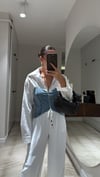 Buz Mavi Ön Fermuarlı Gömlek Detaylı Jean Bluz