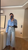 Buz Mavi Ön Kare Cep Detaylı Midi Boy Jean