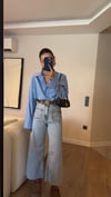 Buz Mavi Ön Kare Cep Detaylı Midi Boy Jean