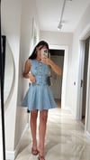 Buz Mavi Sıfır Kol  Denim Elbise