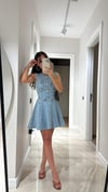 Buz Mavi Sıfır Kol  Denim Elbise