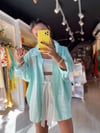 Buz Mavisi Düşük Omuzlu Oversize Gömlek