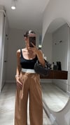 Camel Beyaz Lastik Bel Detaylı Bol Paça Pantolon