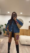 Camel Denim Detaylı Baklava Desen Hırka 