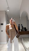Camel Fularlı Straplez Triko Bluz