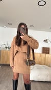 Camel Örgü Detaylı Etekli Triko Takım 