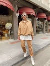 Camel Poplin Kumaş Kapşonlu Sweat