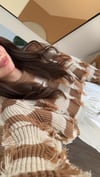 Camel Taş Çizgili Püskül Detaylı Crop Kazak 