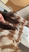Camel Taş Çizgili Püskül Detaylı Crop Kazak 
