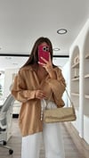 Camel Tensel Kumaş Düşük Omuzlu Oversize Gömlek