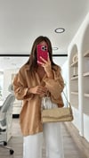 Camel Tensel Kumaş Düşük Omuzlu Oversize Gömlek