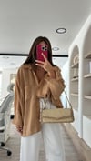 Camel Tensel Kumaş Düşük Omuzlu Oversize Gömlek