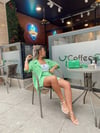 Çimen Yeşili Düğmeli Şortlu Keten Takım 