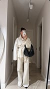 Ekru Arka Cepli Bol Paça Denim Pantolon