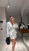 Ekru Arka Fermuarlı Saten Mini Etek