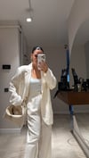 Ekru Arka Lastikli Bol Paça Keten Pantolon 