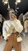 Ekru Baklava Desen Oversize Kazak