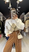 Ekru Baklava Desen Oversize Kazak