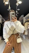 Ekru Baklava Desen Oversize Kazak