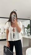 Ekru Balon Kol Önden Bağlamalı Bluz