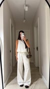 Ekru Balon Model Keten Bluz Takım