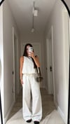 Ekru Balon Model Keten Bluz Takım