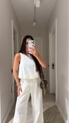Ekru Balon Model Keten Bluz Takım