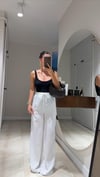 Ekru Bel Bağlamalı Keten Pantolon