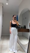Ekru Bel Bağlamalı Keten Pantolon