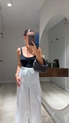 Ekru Bel Bağlamalı Keten Pantolon