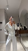 Ekru Bel Bağlamalı Saten Gömlek