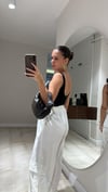 Ekru Beli Lastikli Kargo Cepli Keten Bol Pantolon 