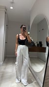 Ekru Beli Lastikli Kargo Cepli Keten Bol Pantolon 