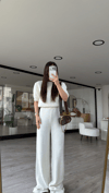 Ekru Bisiklet Yaka Kısa Kol Marka Model Triko Takım