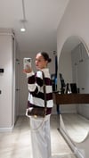 Ekru Bordo Kalın Çizgili Polo Yaka İnce Sweatshirt