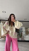 Ekru Çilek Nakışlı Balon Kol Dilvin Hırka 