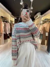 Ekru Desenli Oversize Kazak